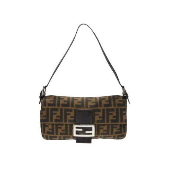 Fendi Handbags - FENDI Mamma Bucket Hobo Shoulder Bag Zucca Canvas Leather Brown